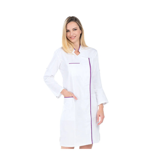 Adeline – Lange Bluse – Umwandelbare lange Ärmel – Damen – 100 cm Meine Bluse Sergé-Weiß-Lila-T6-XXXL