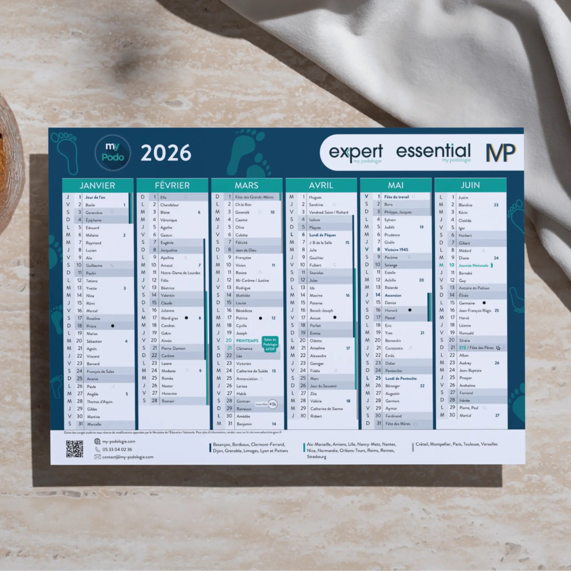 Calendrier 2025-2026 pédicures-podologues My Podologie 
