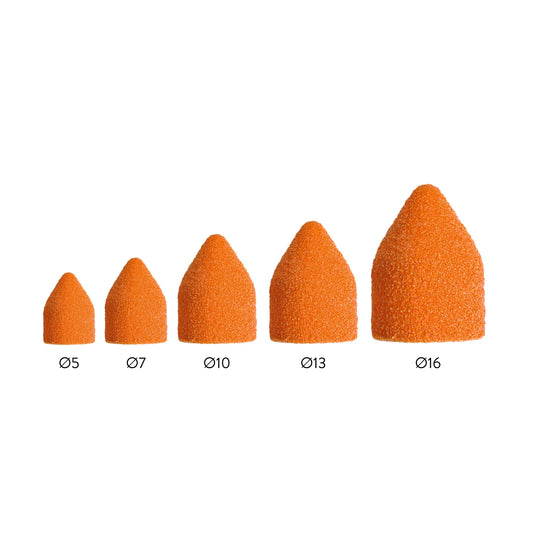 Orange Spitzenkappen SK-PODO X10 – Ø 5 mm / 16 mm – feine, mittlere oder grobe Körnung – Lukas Podological Lukas Podological Fein-16 mm