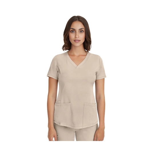 Monique – Medizinische Tunika – V-Ausschnitt – Damen – Heilende Hände – 1 Heilende Hände – Hellkhaki / 3XL