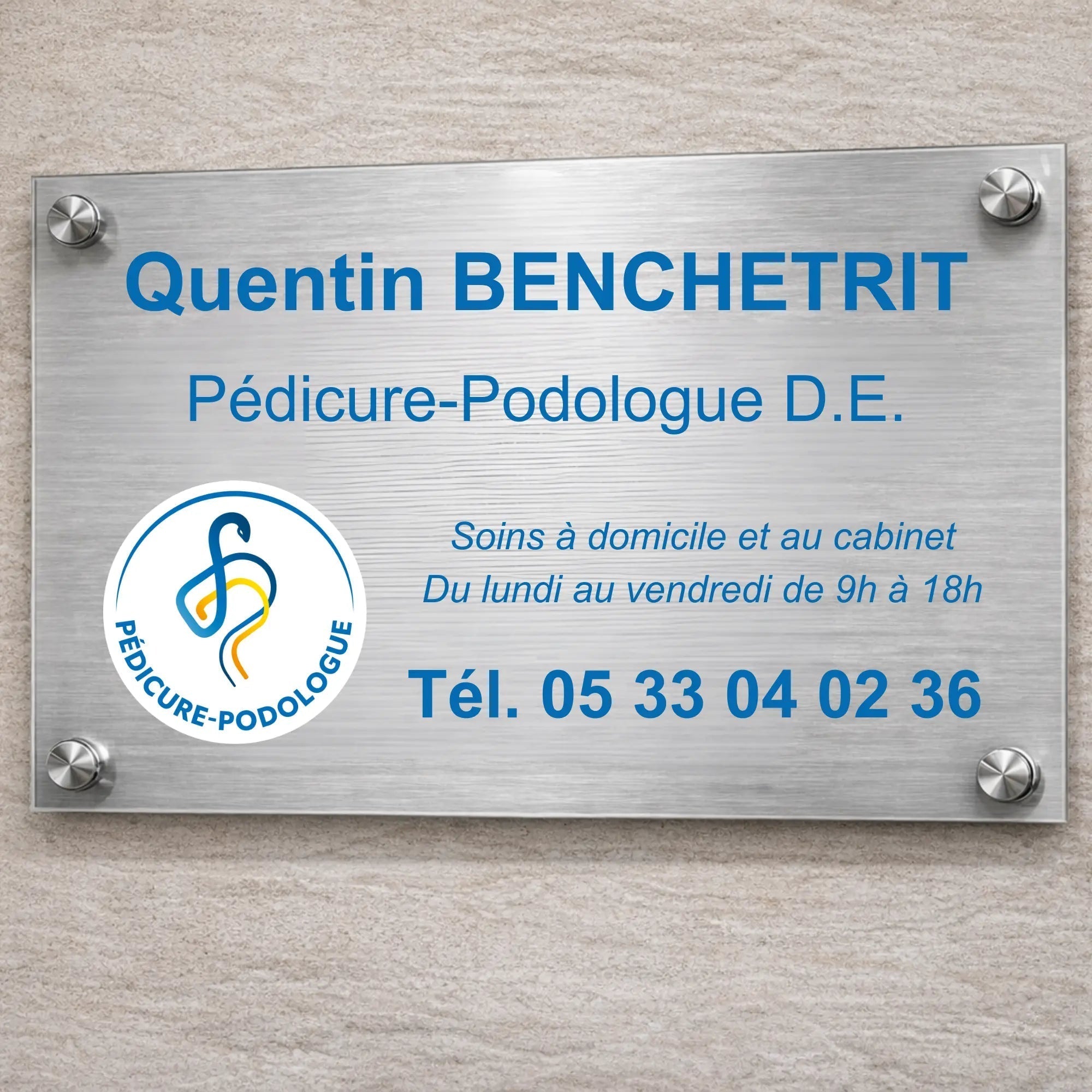 Plaque professionnelle Pédicure-Podologue personnalisable - Sans fixations My Podologie 